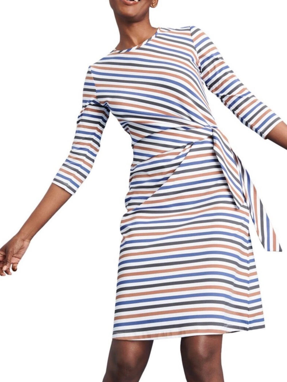 J. McLaughlin Striped Tie-Waist Dress — Blue, White & Tan